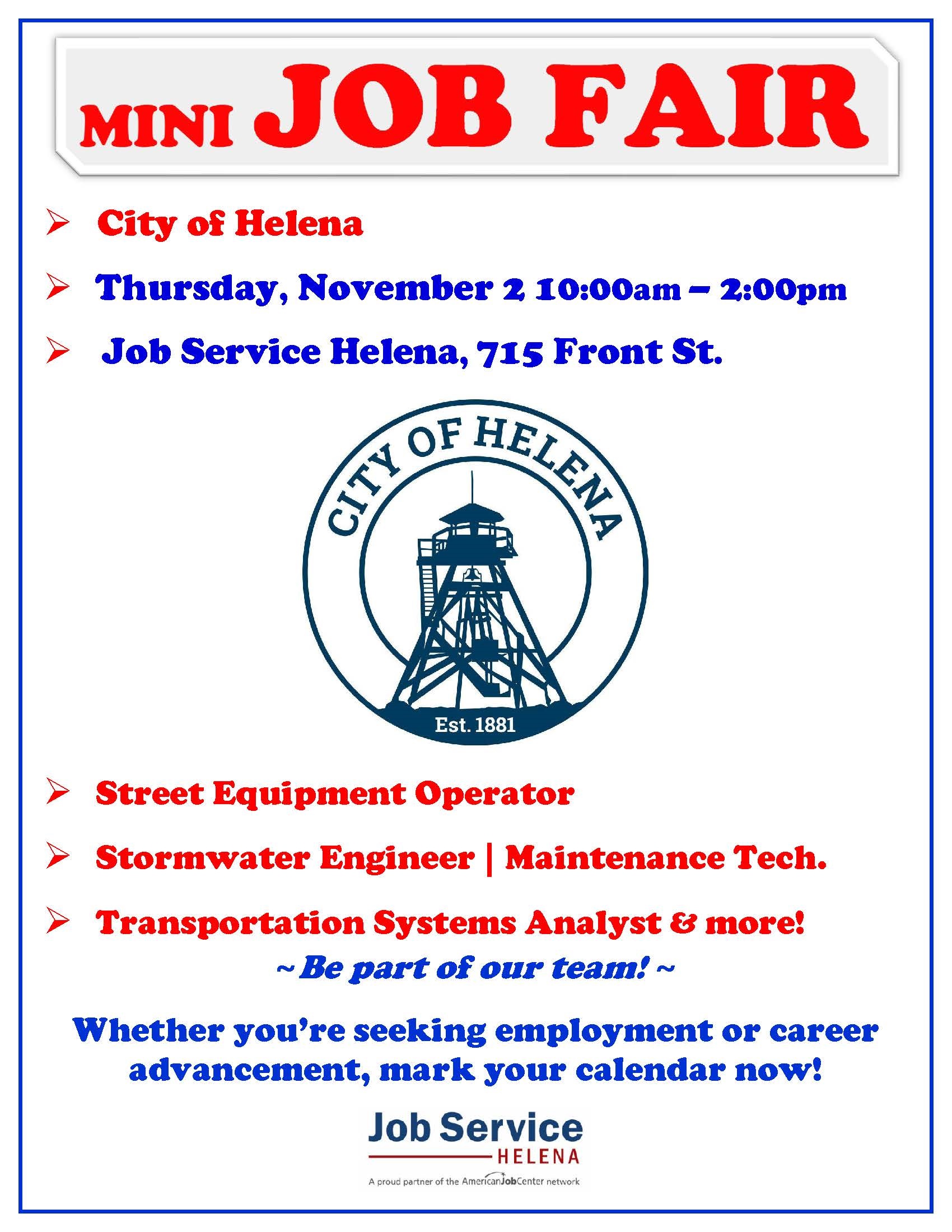 Helena - City of Helena Mini Job Fair