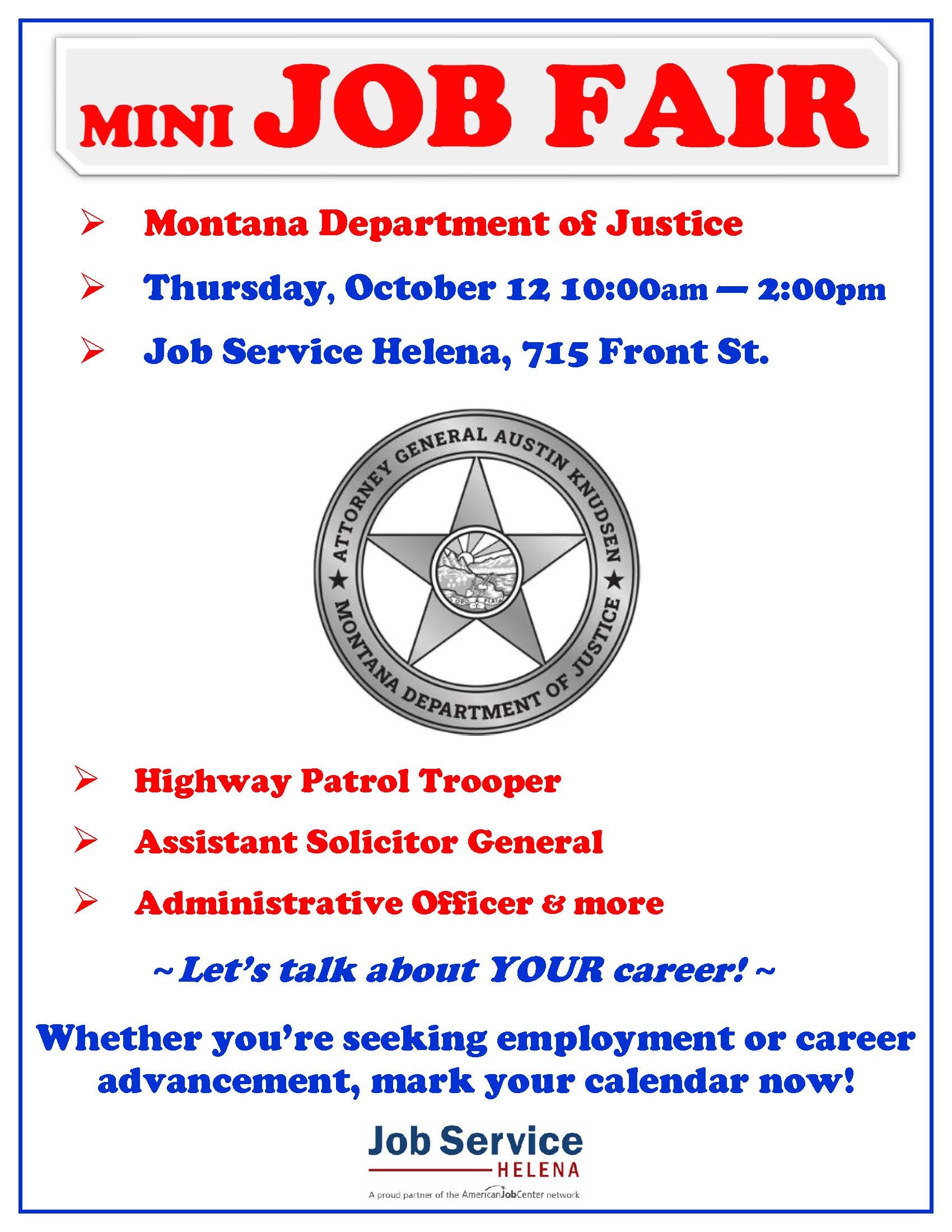 Helena Montana Department of Justice Mini Job Fair