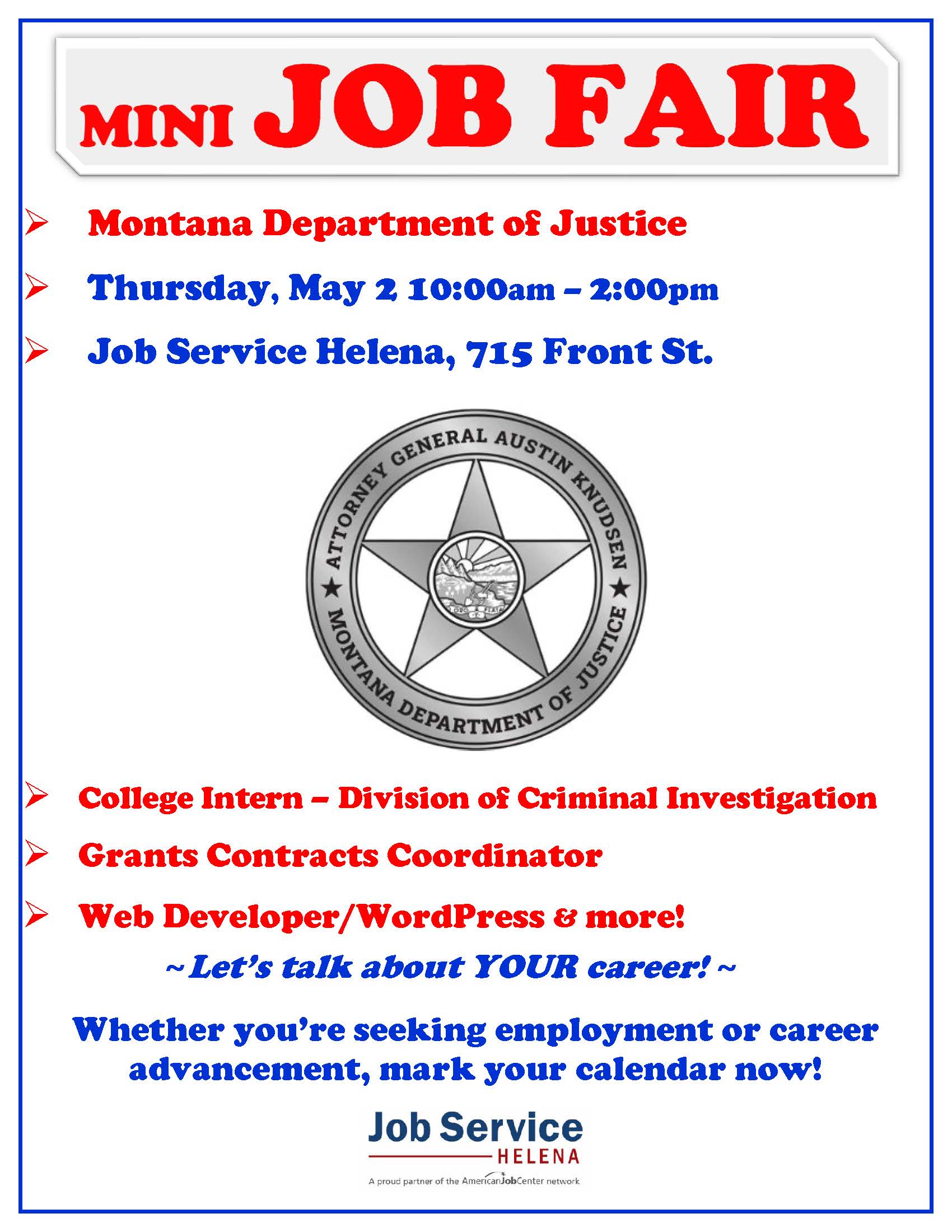 Helena - Montana Department of Justice Mini Job Fair