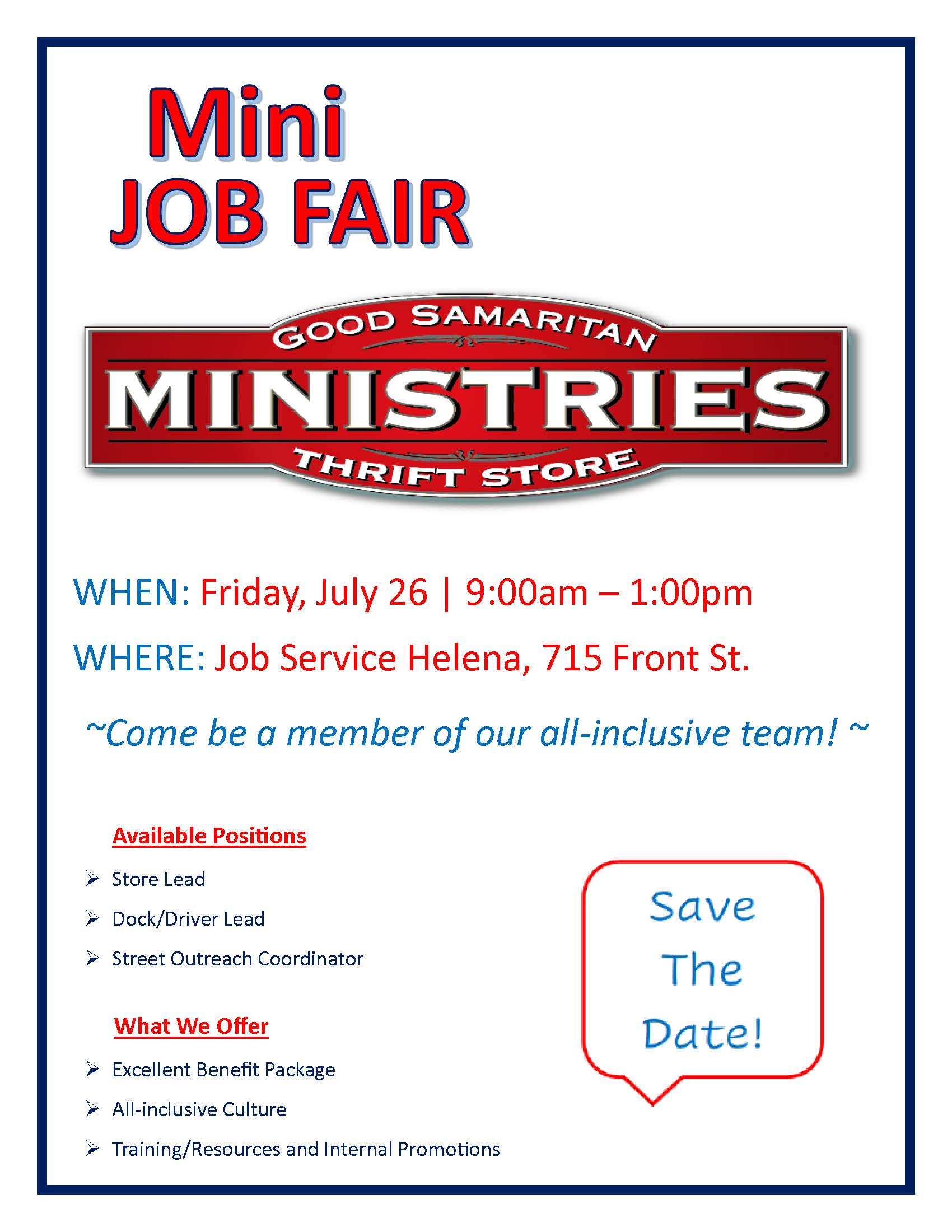 Helena - Good Samaritan Ministries Thrift Store Mini Job Fair