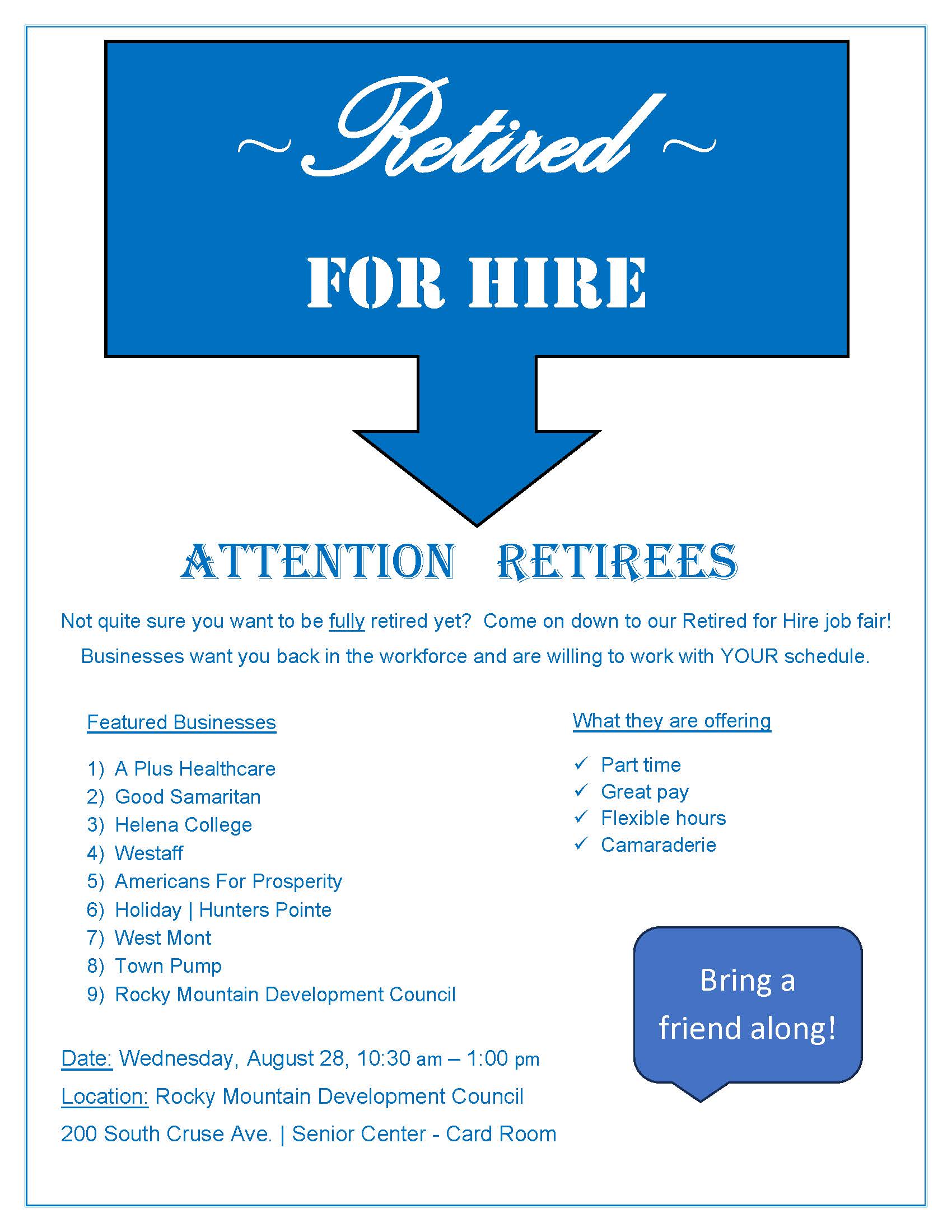 Information on the Retired for Hire Job Fair